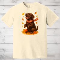 Load image into Gallery viewer, Chocolate Labrador Fall T-Shirt, Autumn Dog Sweatshirt, Pet Lover Gift, Cozy Canine Apparel, Chocolate Lab in Leaves
