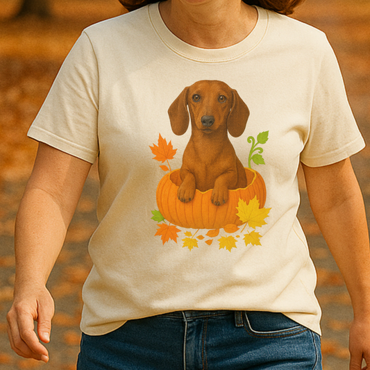 Dachshund in Pumpkin Fall Shirt, Cute Autumn Wiener Dog Tee for Doxie Lovers