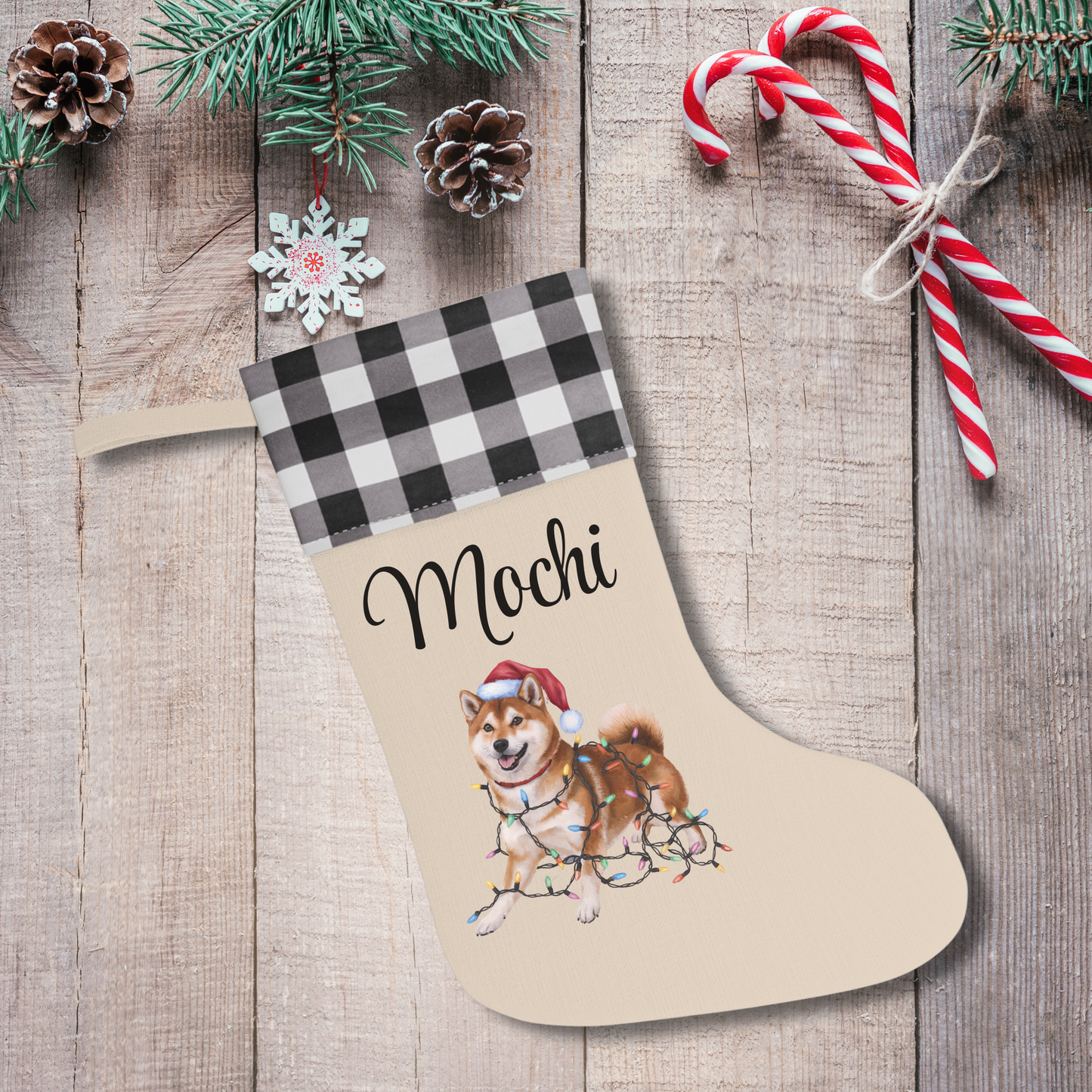 Personalized Red Shiba Inu Christmas Stocking, Holiday Decor Gift for Pet Lovers
