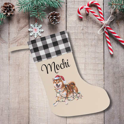 Personalized Red Shiba Inu Christmas Stocking, Holiday Decor Gift for Pet Lovers