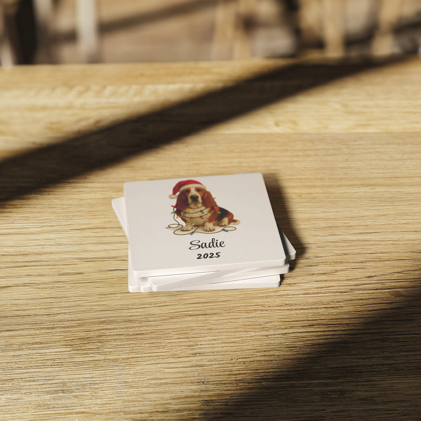 Basset Hound Christmas Lights Dog Coasters