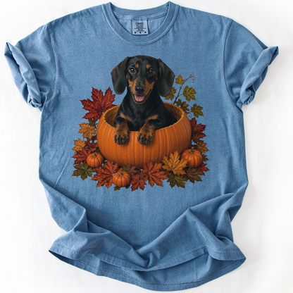 Black and Tan Dachshund Pumpkin Shirt Fall Dog Lover Autumn Comfort Colors Graphic Tee Gift Apparel