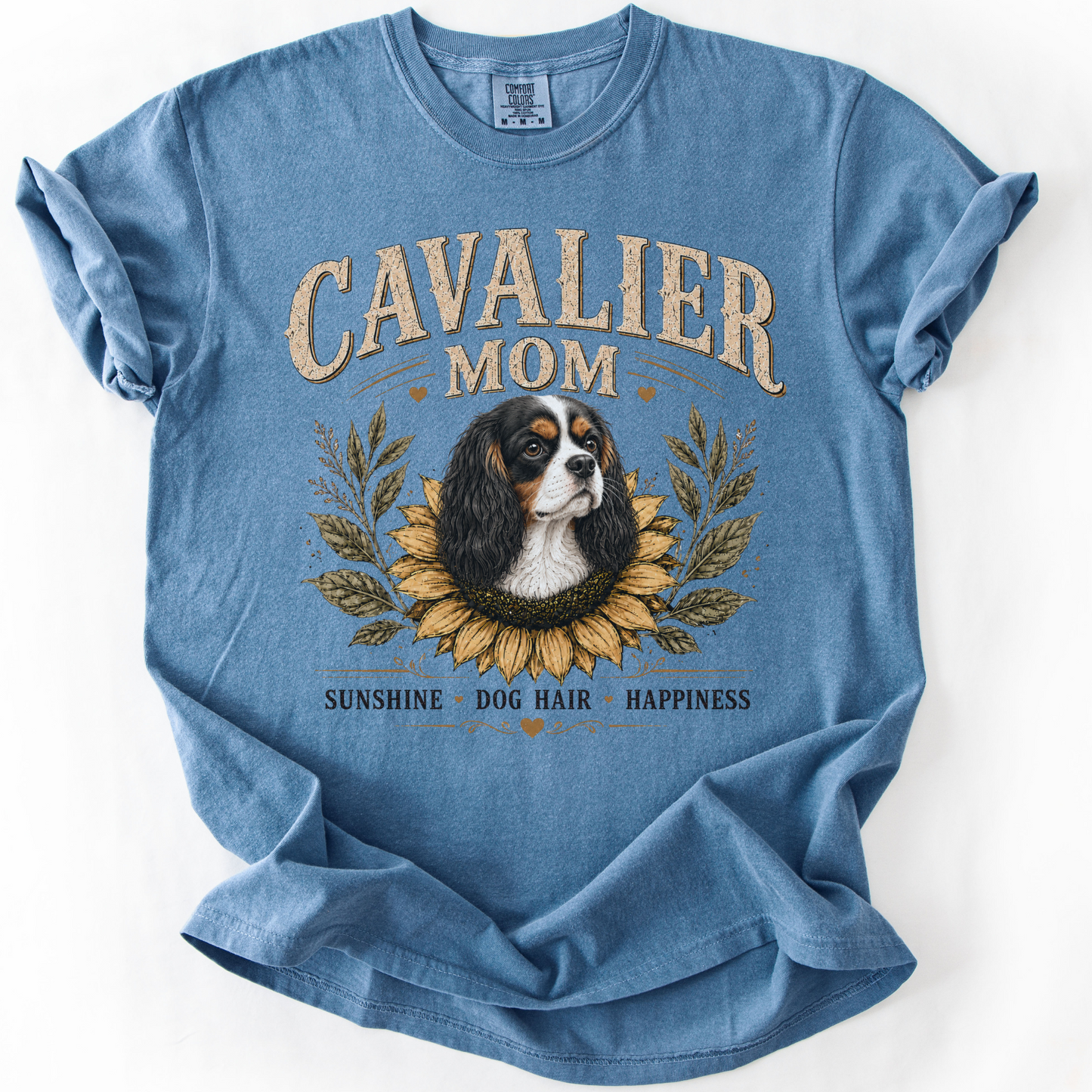 Tricolor Cavalier Mom Shirt, Cavalier King Charles Spaniel Tee, Sunflower Dog Lover Gift