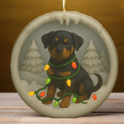 Personalized Rottweiler Christmas Ornament, 3D Clay-Style Dog Keepsake with Lights