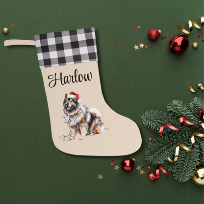 Personalized Keeshond Christmas Stocking, Holiday Decor Gift for Pet Lovers
