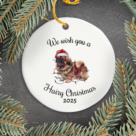 Christmas Pekingese Ornament, Christmas Lights Dog Keepsake