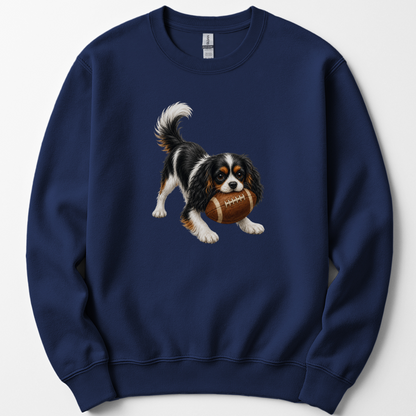 Tricolor Cavalier King Charles Spaniel Football Sweatshirt, Cute Game Day Crewneck for Pet Owners
