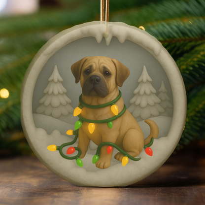 Personalized Mastiff Christmas Ornament, 3D Clay-Style Dog Keepsake with Lights
