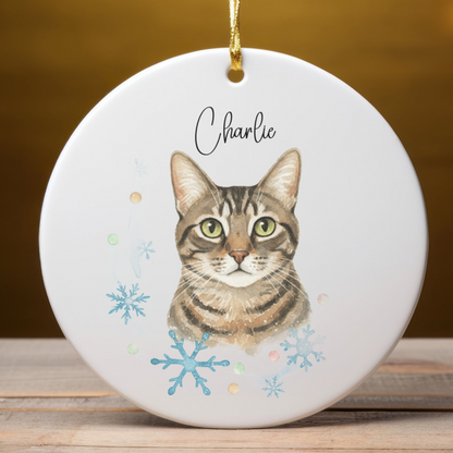 Personalized Pet Photo Ornament, Custom Dog Cat Christmas Ornament with Name, Watercolor Gift