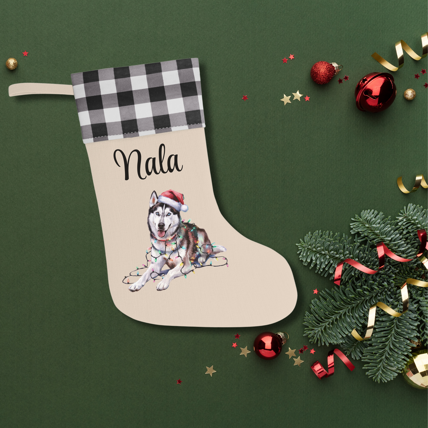Personalized Siberian Husky Christmas Stocking, Holiday Decor Gift for Pet Lovers