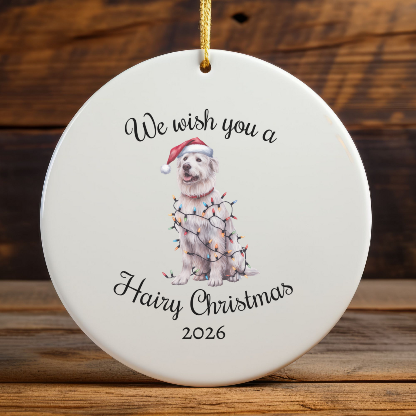 Christmas Kuvasz Ornament, Christmas Lights Dog Keepsake