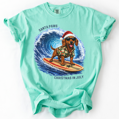 Christmas in July Gift for Dachshund Lovers, Santa Paws Beach Shirt