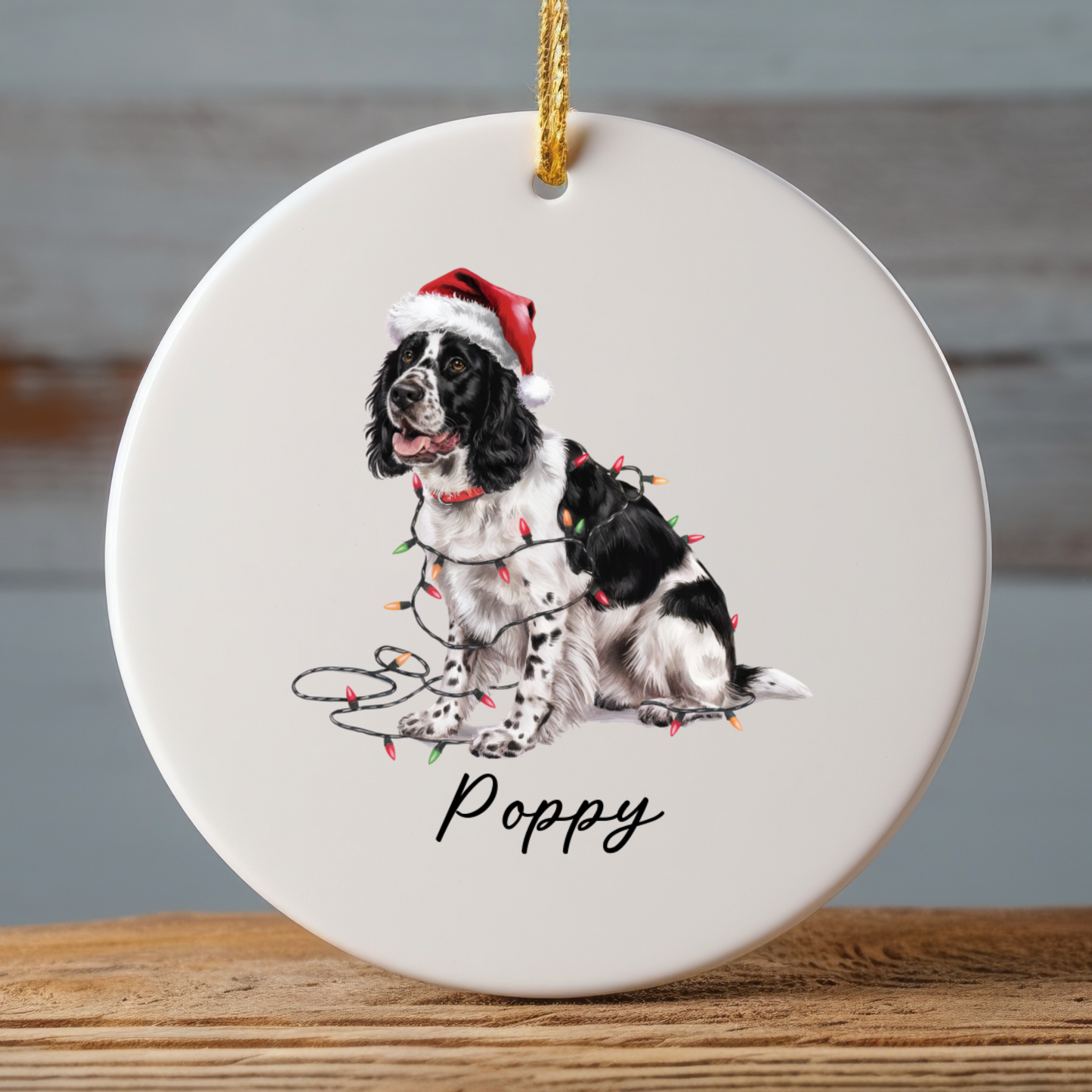 Personalized Black Springer Spaniel Ornament, Christmas Dog Decor