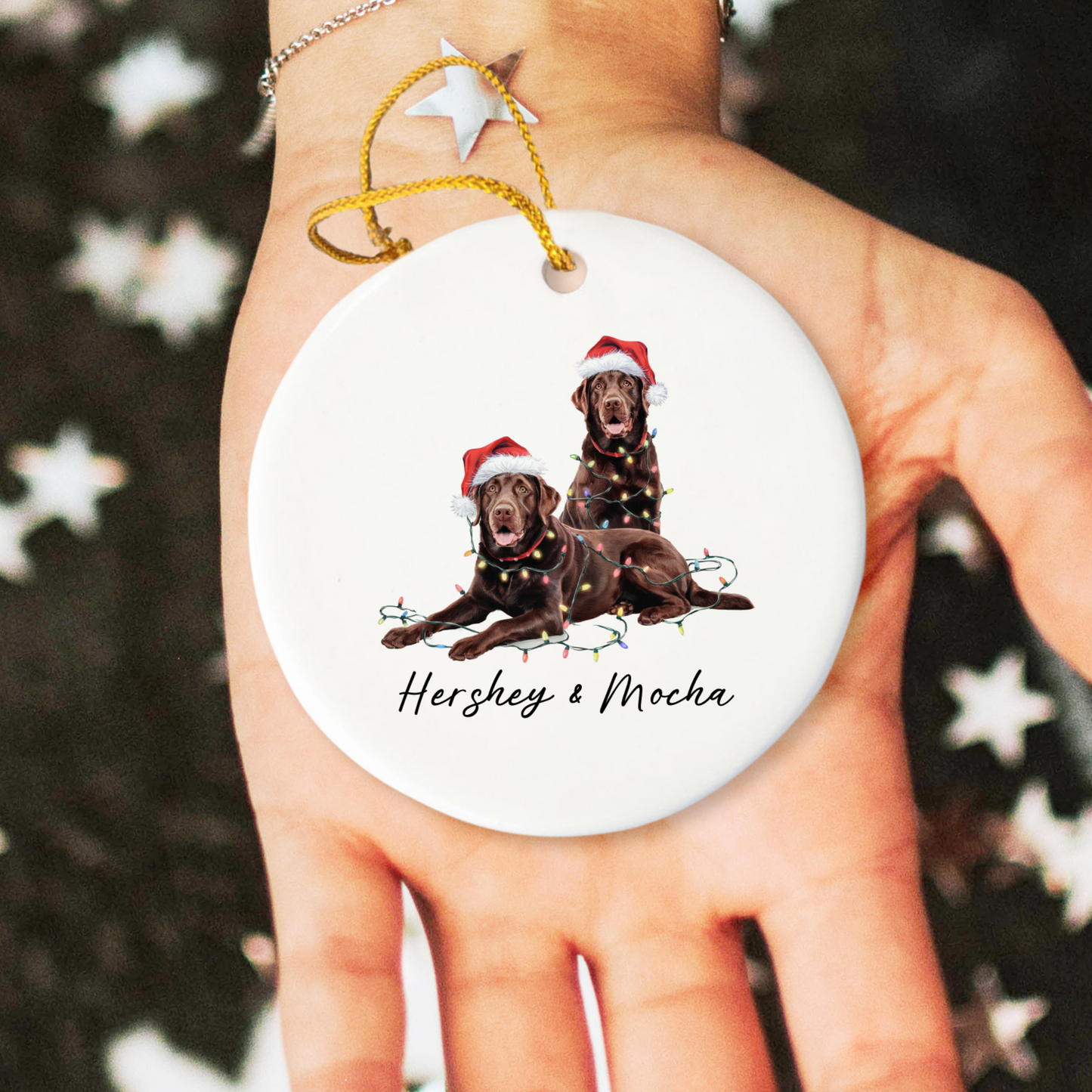 Chocolate Labradors Ornament, Personalized Dog Christmas Decor