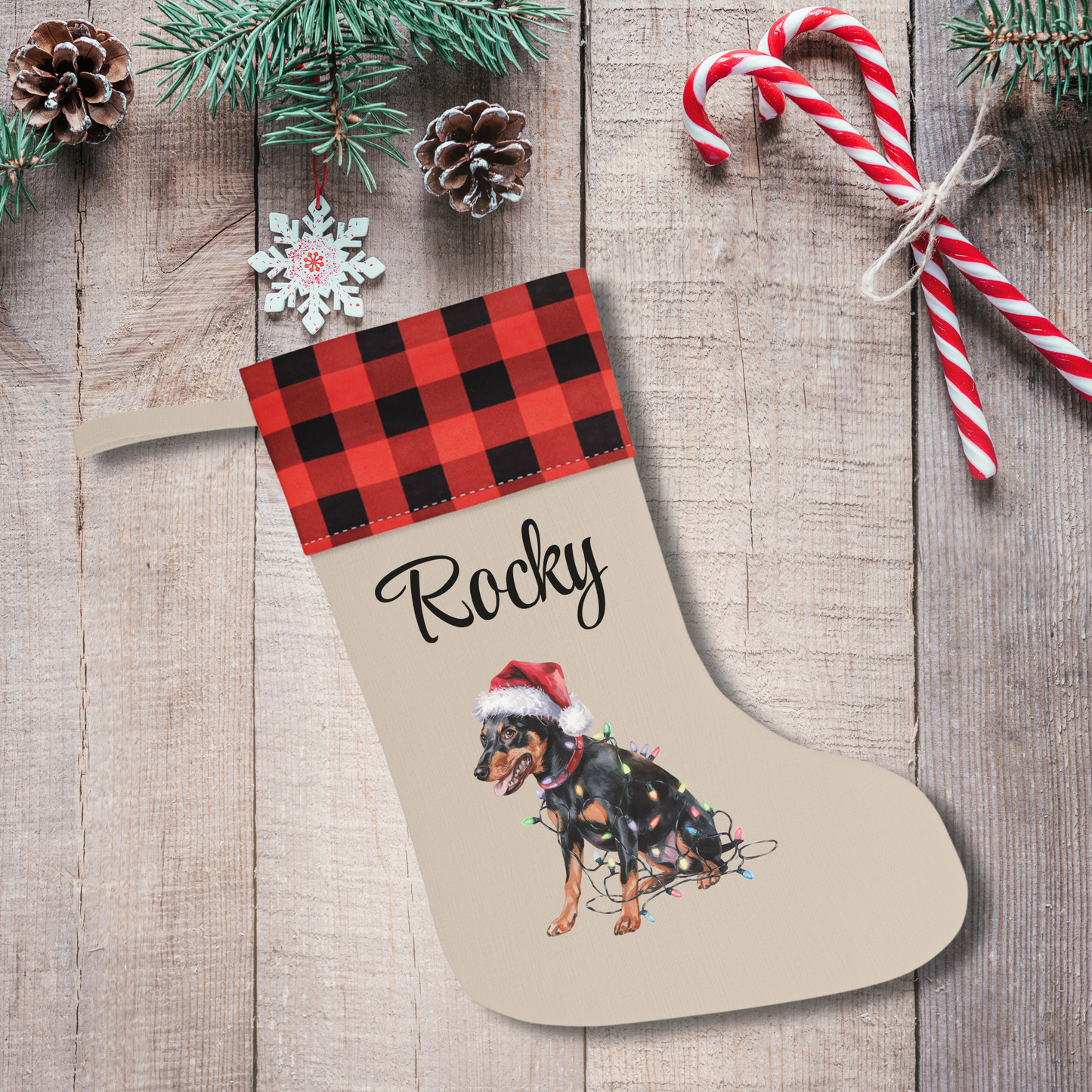 Personalized Miniature Pinscher Christmas Stocking, Holiday Decor Gift for Pet Lovers