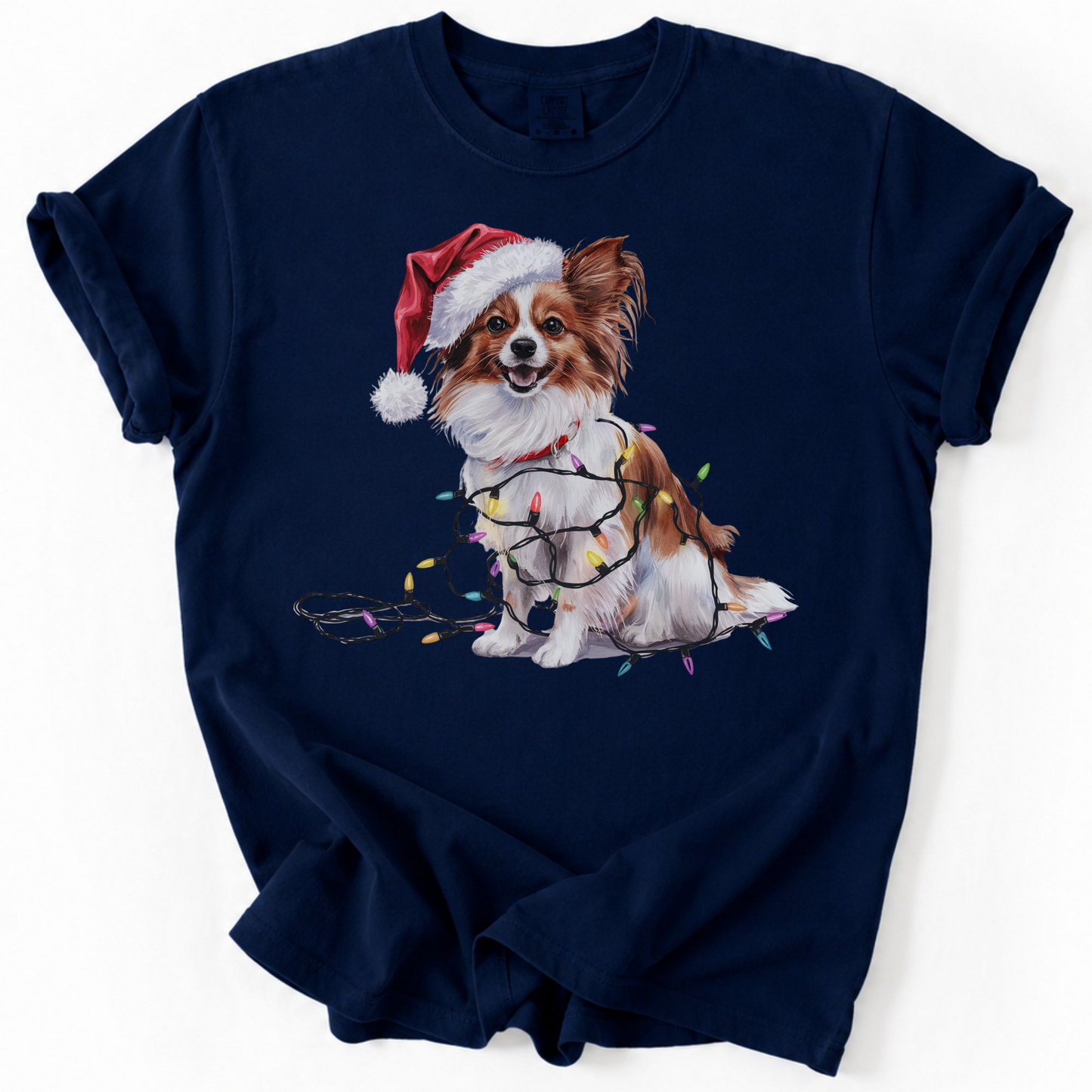 Papillon Christmas Lights Shirt, Festive Holiday Tee for Small Dog Lovers
