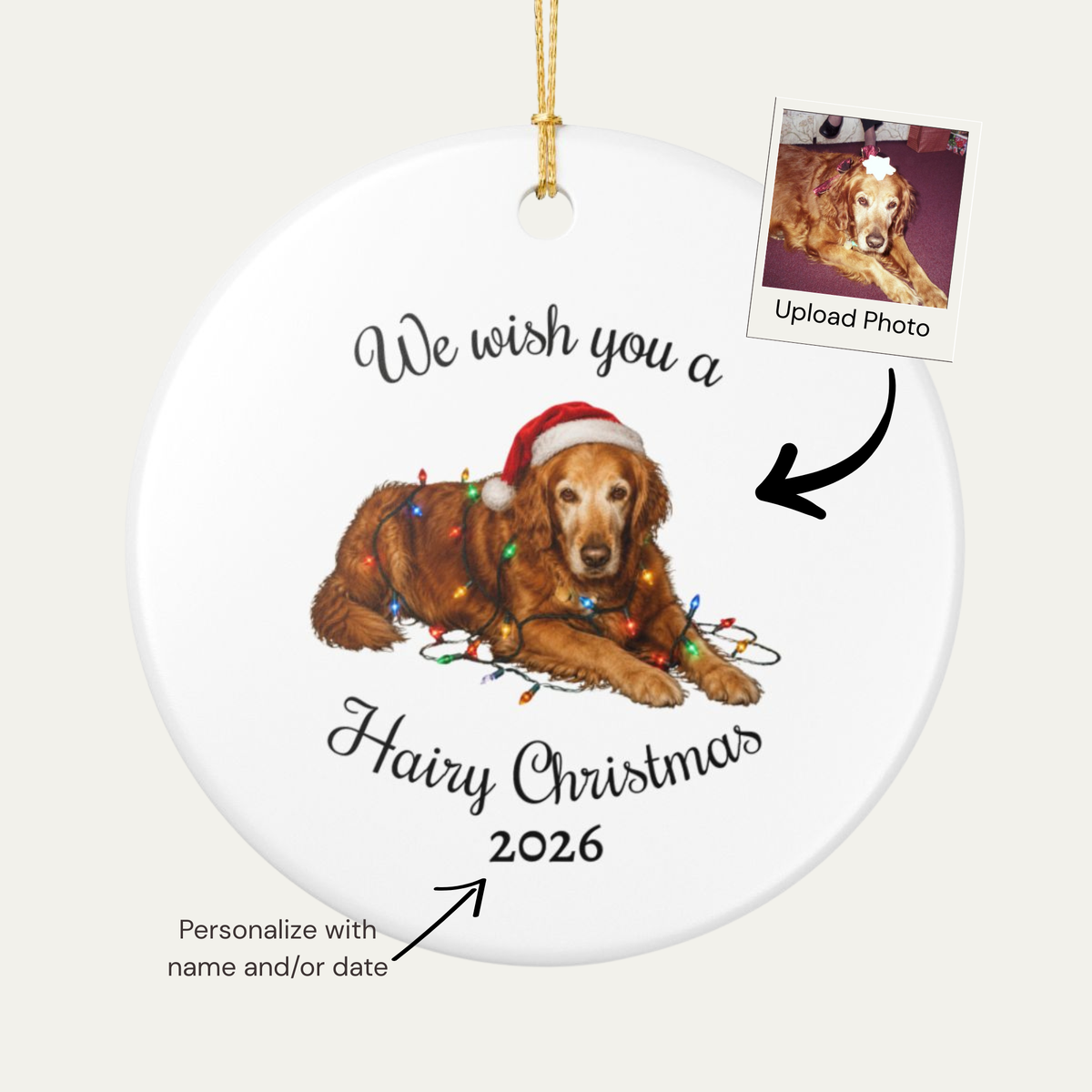 Personalized Dog Photo Christmas Ornament Custom Pet Holiday Keepsake Gift