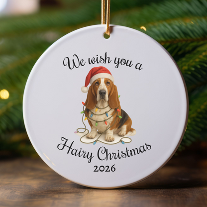 Christmas Basset Hound Ornament, Christmas Keepsake, Dog Lover Gift, Custom Date Dog Ornament, Funny Basset Decor, Pet Christmas Decoration