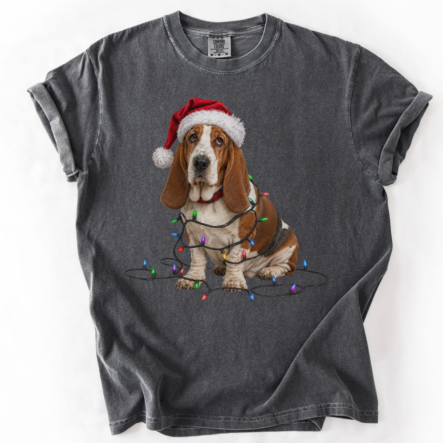 Basset Hound Christmas Lights Shirt, Festive Holiday Tee for Dog Moms & Dads