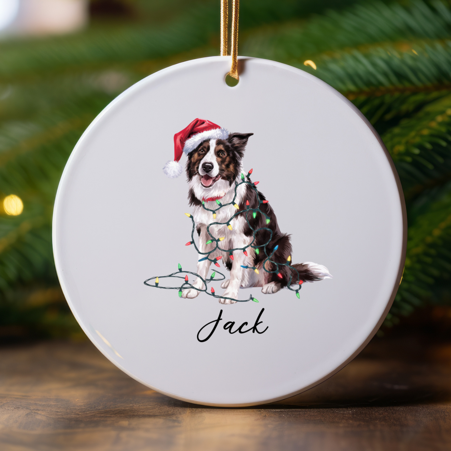 Personalized Border Collie Christmas Ornament, Festive Dog Lover Ceramic Keepsake