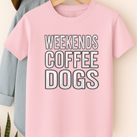 Load image into Gallery viewer, Weekends Coffee Dogs Shirt Dog Lover Gift Coffee and Dog T-Shirt Weekend Vibes Tee Cozy Dog Mom Shirt
