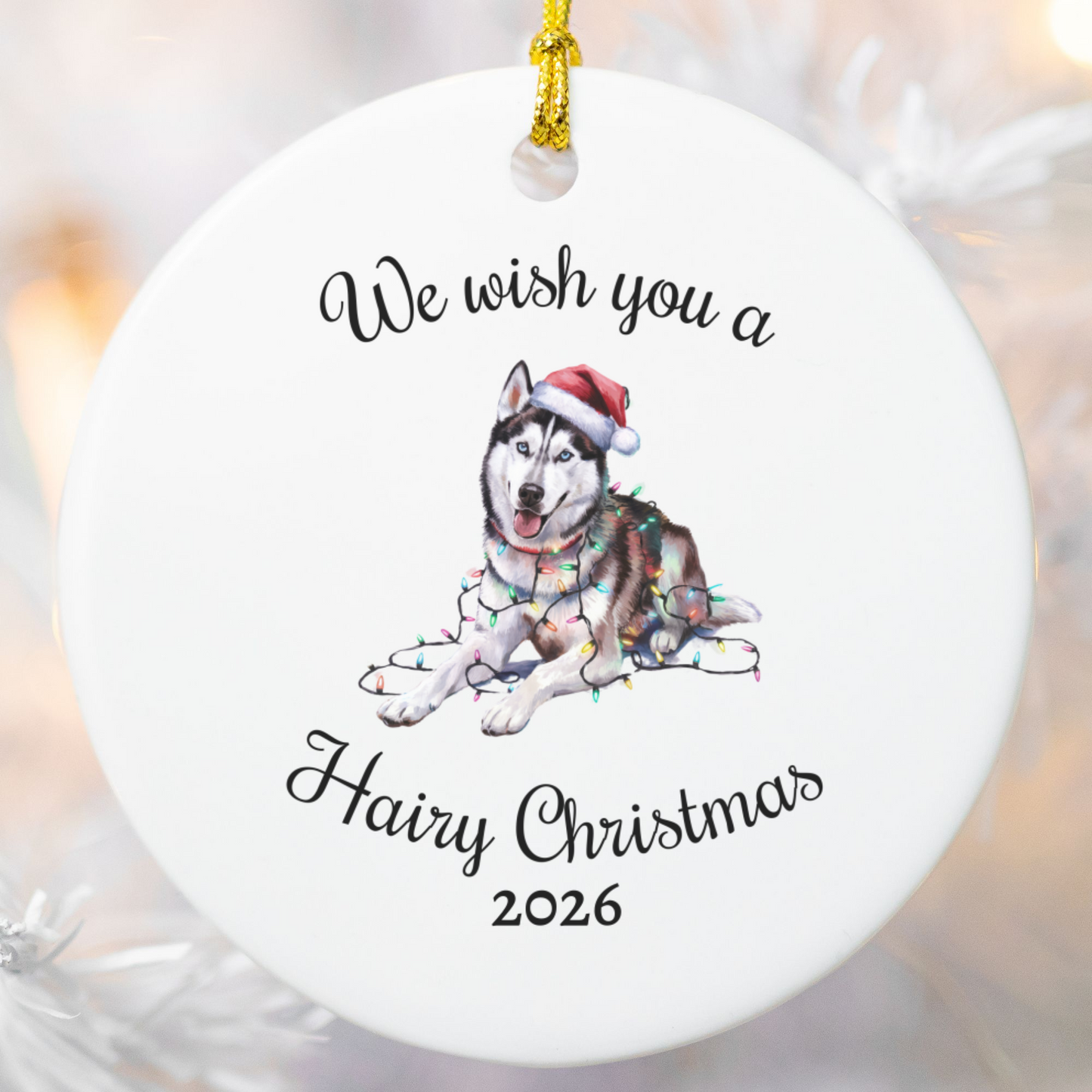 Christmas Siberian Husky Ornament, Christmas Lights Dog Keepsake