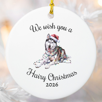 Christmas Siberian Husky Ornament, Christmas Lights Dog Keepsake