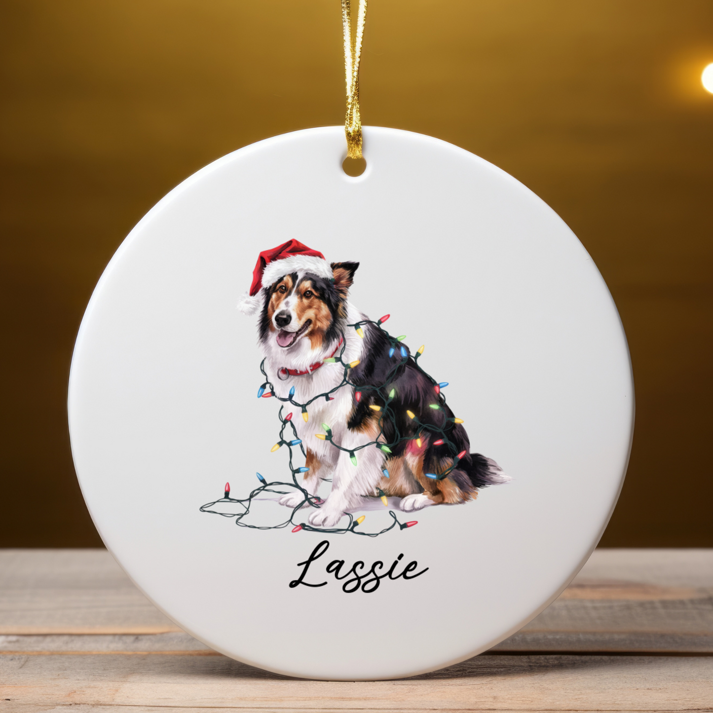 Personalized Collie Christmas Ornament, Custom Dog Ornament, Pet Name Holiday Keepsake