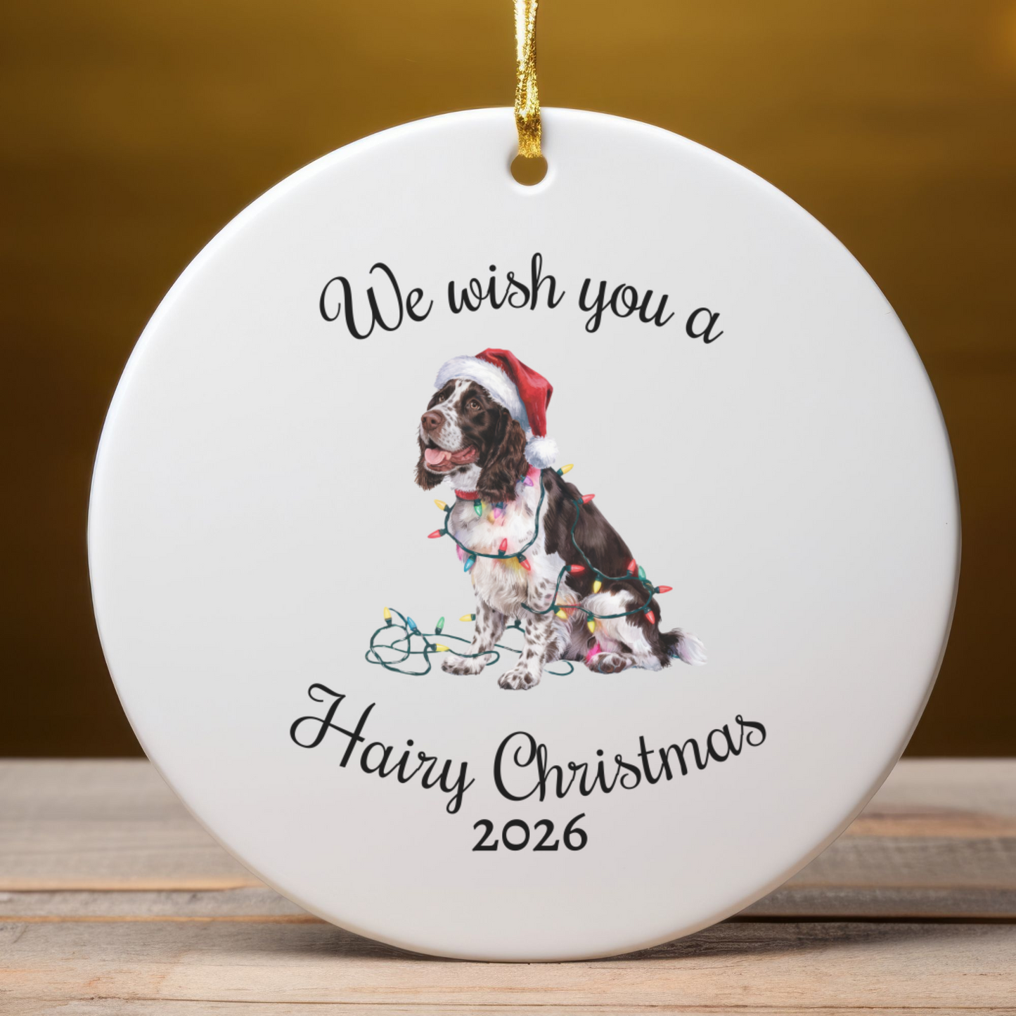 Christmas Brown Springer Spaniel Ornament, Christmas Lights Dog Keepsake