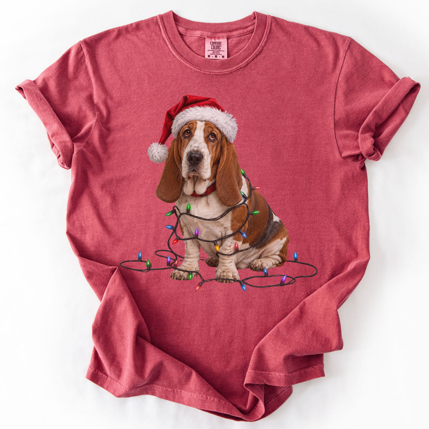 Basset Hound Christmas Lights Shirt, Festive Holiday Tee for Dog Moms & Dads