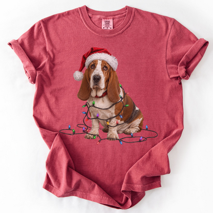 Basset Hound Christmas Lights Shirt, Festive Holiday Tee for Dog Moms & Dads