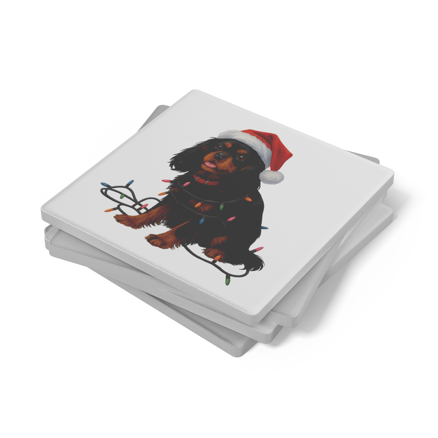 Personalized Black & Tan Cavalier King Charles Spaniel Christmas Coaster Set