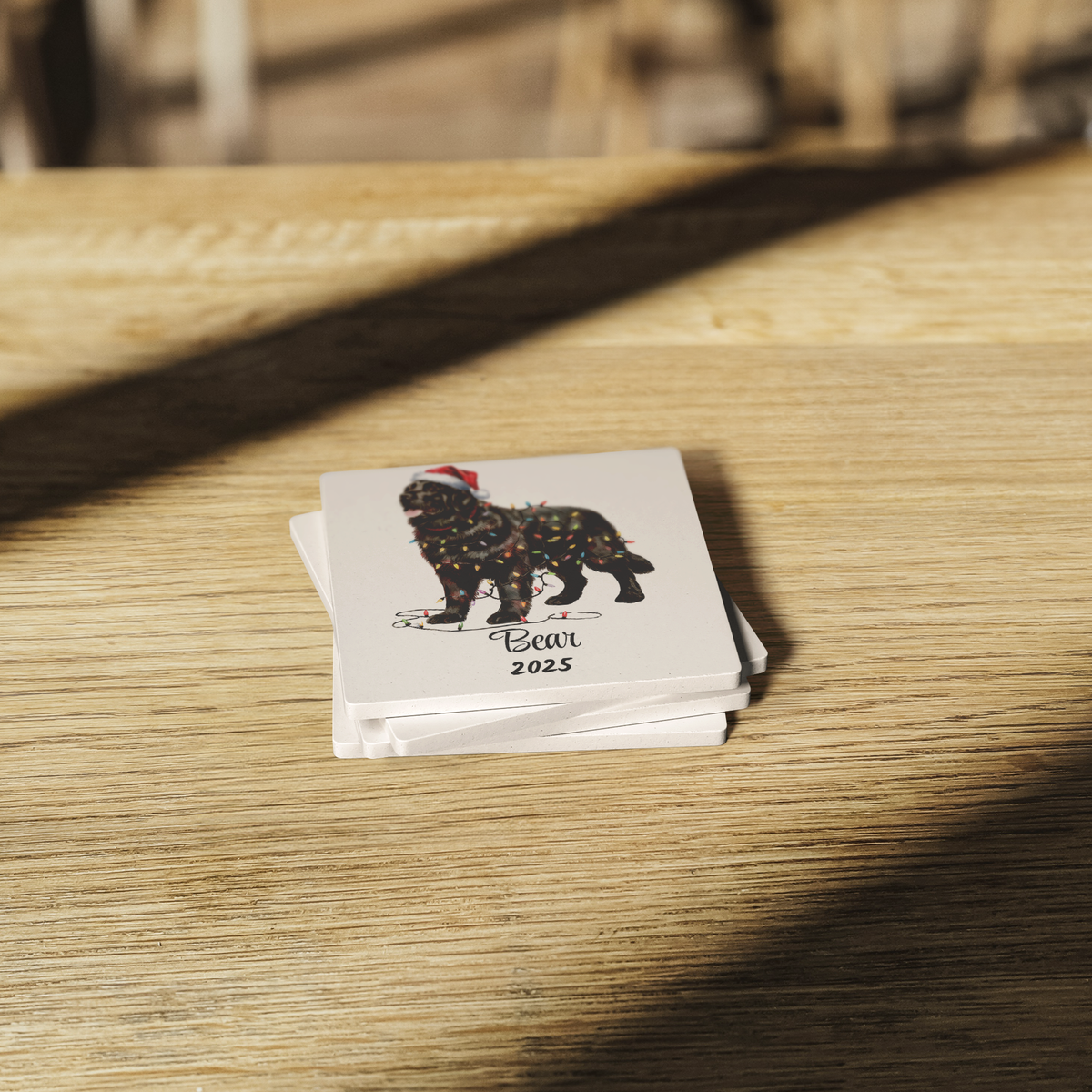 Black Newfoundland Dog Coasters, Absorbent Stone Coaster Set, Christmas Gift for Dog Lovers, Personalized Table Protection, Cork Back