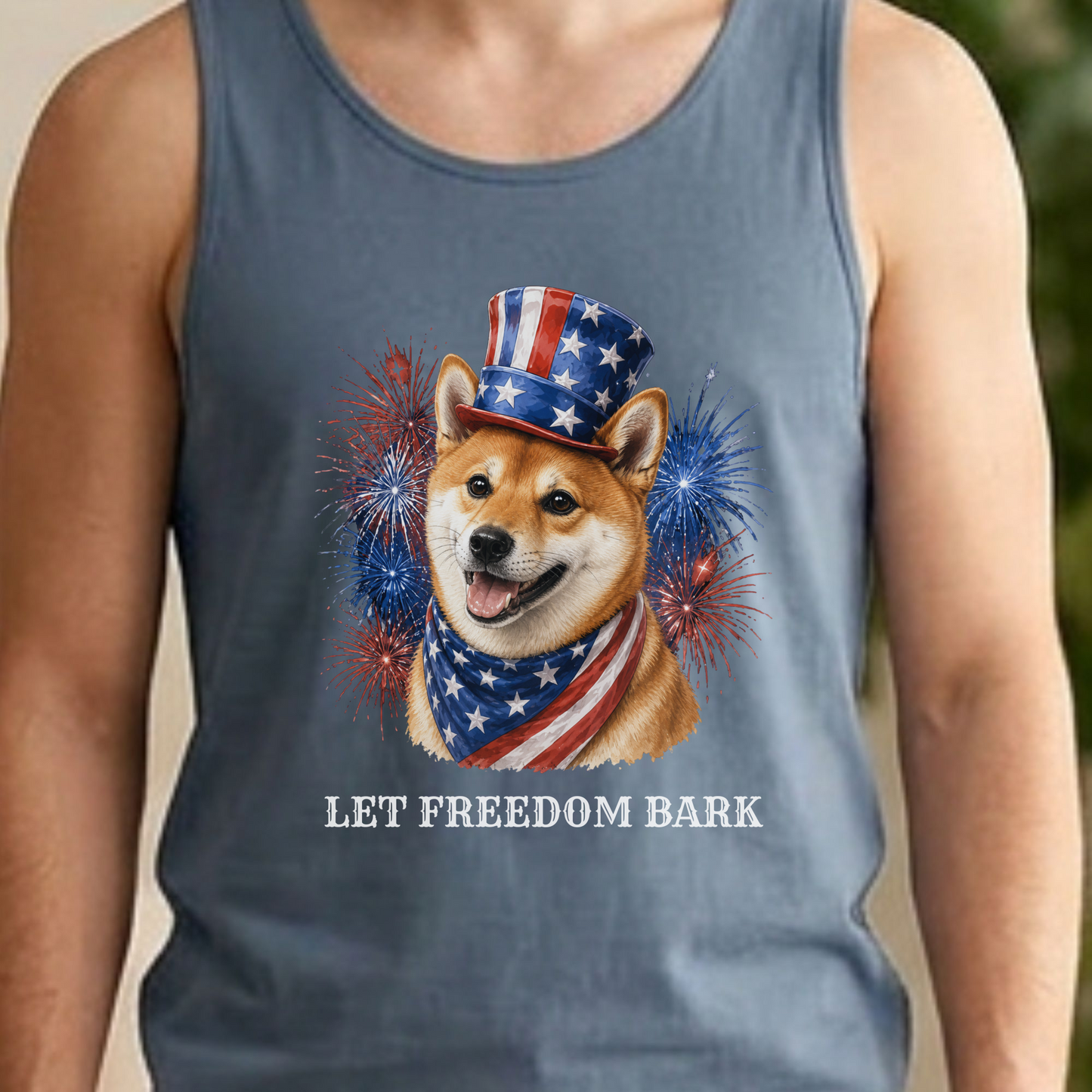 Patriotic Red Shiba Inu Tank Top, Let Freedom Bark