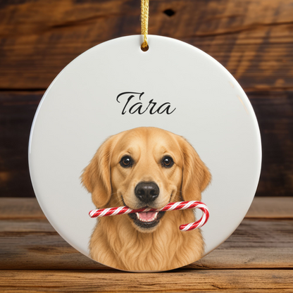 Personalized Golden Retriever Candy Cane Ornament