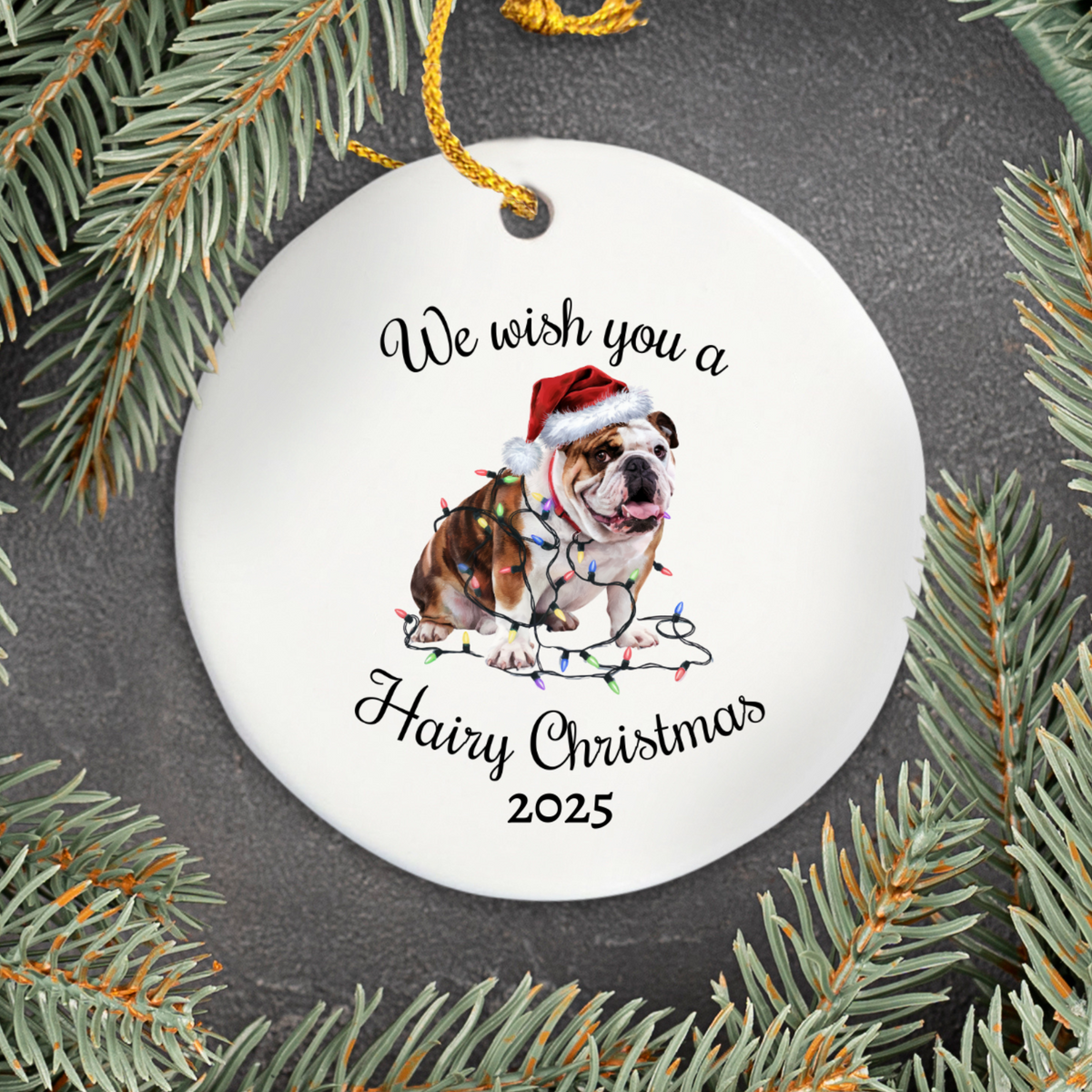 Christmas Bulldog Ornament, Christmas Lights Dog Keepsake