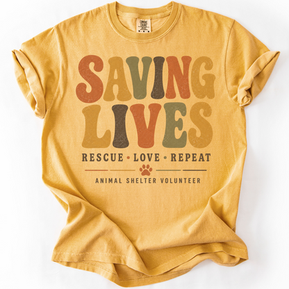 Animal Shelter Volunteer Shirt, Rescue Volunteer Gift, Saving Lives Comfort Colors Retro Tee
