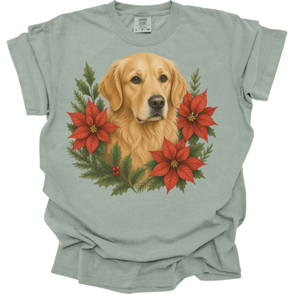 Golden Retriever Christmas Shirt, Poinsettia Dog Mom Holiday Tee