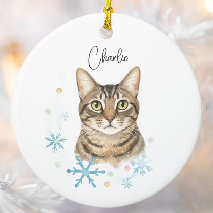 Personalized Pet Photo Ornament, Custom Dog Cat Christmas Ornament with Name, Watercolor Gift