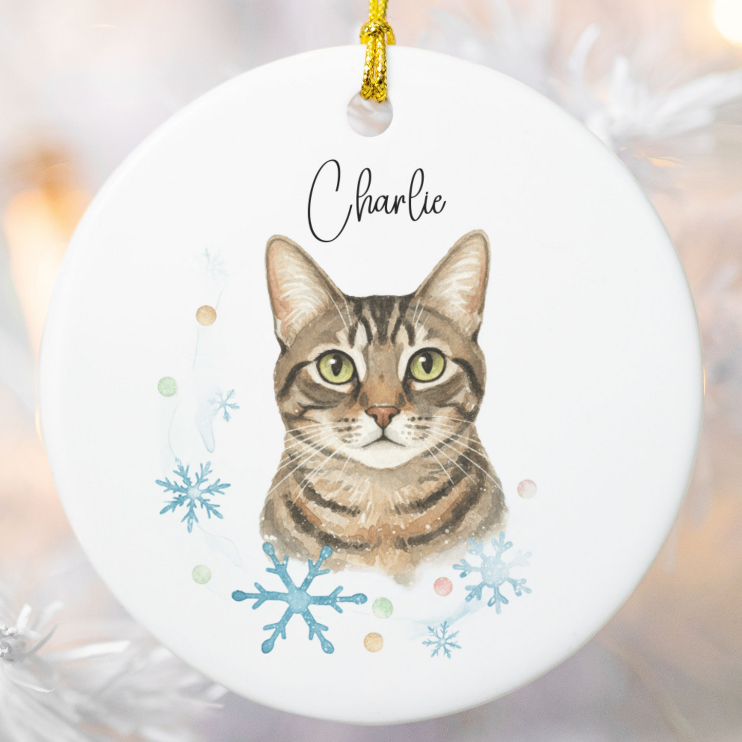 Personalized Pet Photo Ornament, Custom Dog Cat Christmas Ornament with Name, Watercolor Gift