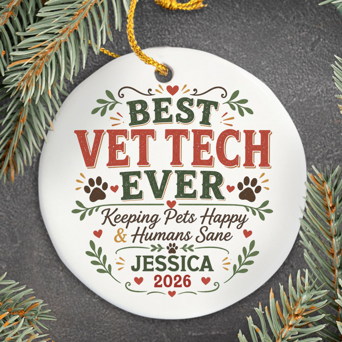 Personalized Vet Tech Ornament, Veterinary Technician Gift, Vet Tech Christmas Gift, Custom Name Ornament