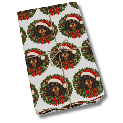 Black and Tan Cavalier Christmas Wrapping Paper, King Charles Spaniel Gift Wrap for Dog Lovers