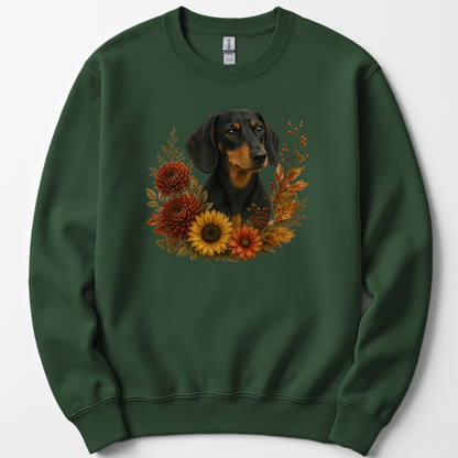 Black and Tan Dachshund Autumn Floral Sweatshirt Cozy Fall Dog Lover Gift Botanical Crewneck Pullover