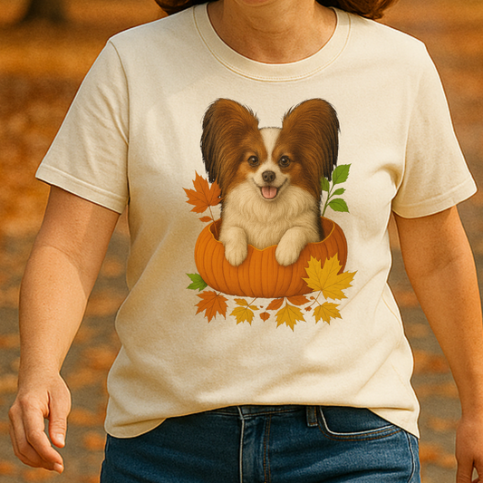 Papillon Pumpkin Shirt, Fall Dog Lover Tee on Comfort Colors 1717