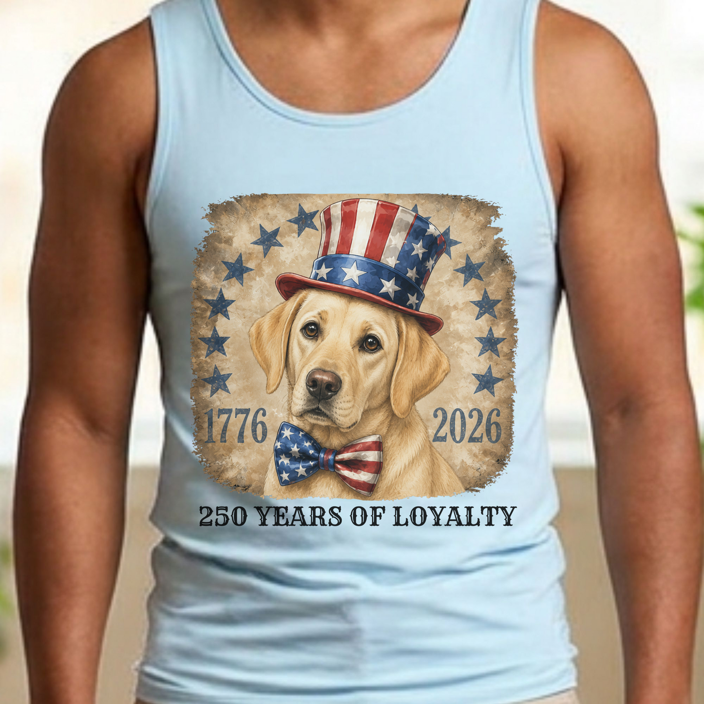 Yellow Lab Patriotic Tank Top, 250 Years of Loyalty