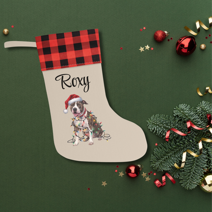 Personalized Pitbull Christmas Stocking, Holiday Decor Gift for Pet Lovers