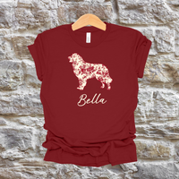 Load image into Gallery viewer, Custom Dog Breed T-Shirt with Name, Personalized Pet Lover Gift, Red Floral Toile Silhouette Dog Tee, Dog Mom Shirt
