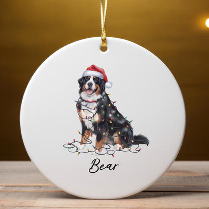 Personalized Ceramic Bernese Mountain Dog Christmas Ornament, Pet Holiday Tree Decor