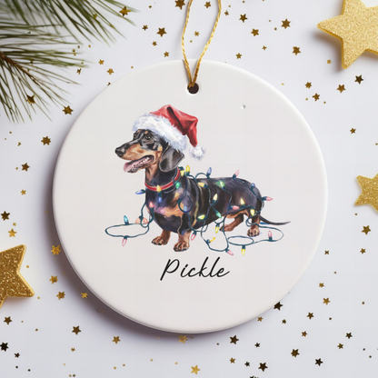 Personalized Black & Tan Dachshund Ornament, Dog Christmas Ornament, Custom Pet Name Holiday Decor Gift