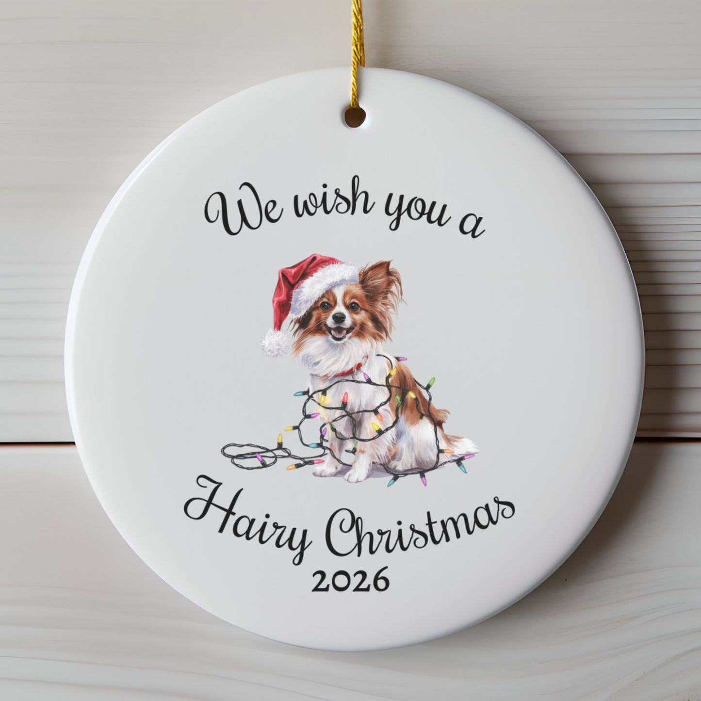 Christmas Papillon Ornament, Christmas Lights Dog Keepsake